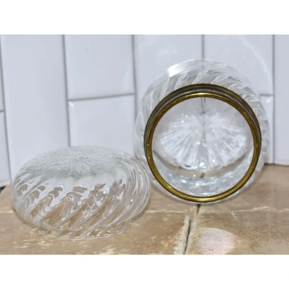 Vintage MCM HAND BLOWN SWIRL GLASS BRASS TOMMASI BARBI LIDDED JAR